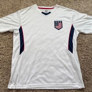 Rhinox USA Soccer Jersey Mens Large White V-Neck Short Sleeve Athletic Shirt